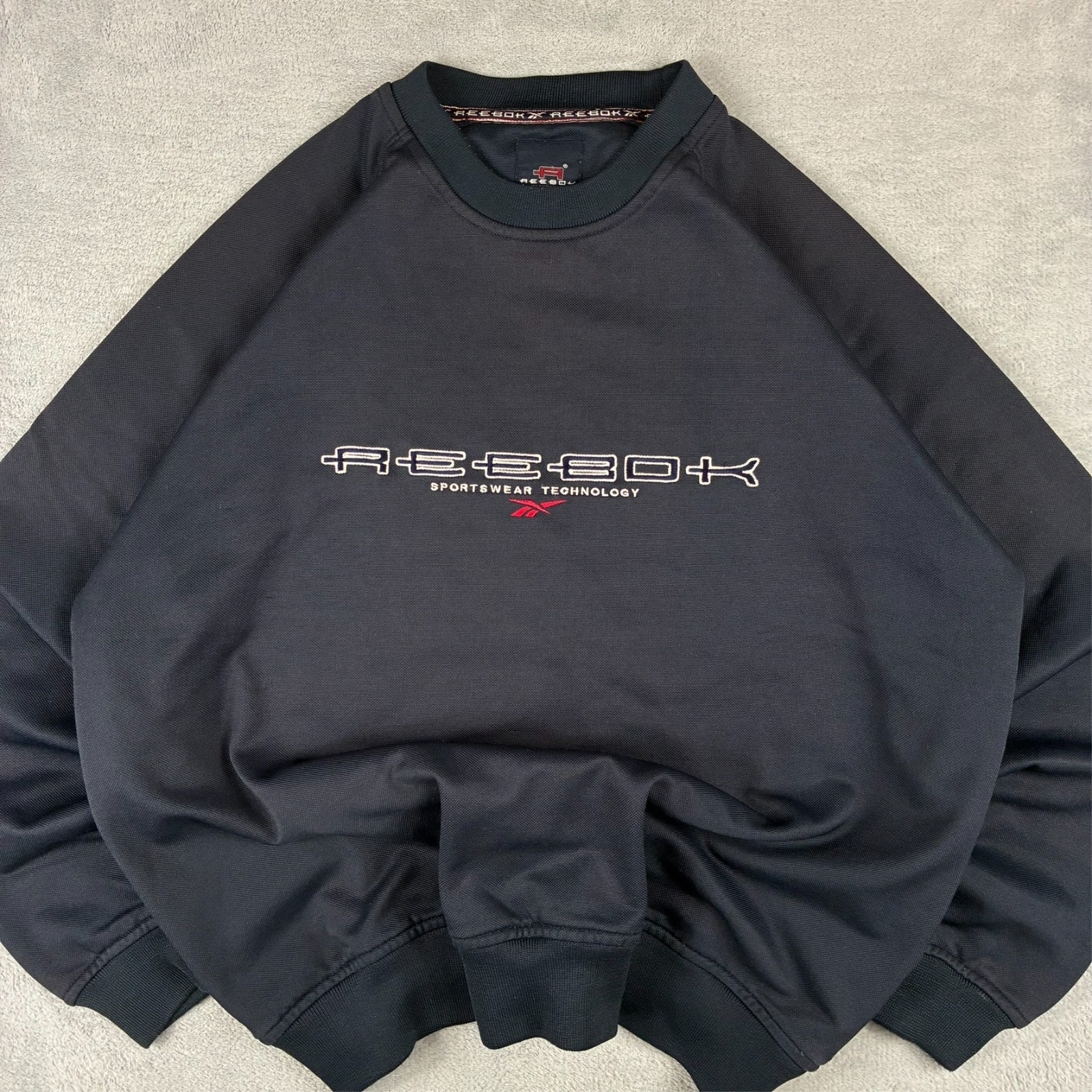 Vintage Reebok Technology 2000's Navy Blue Spellout Waffle Size Small Sweatshirt image 3