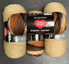 Two Red Heart Super Saver Buff 7 Oz + Two Red Heart Latte Stripe 5 Oz. 4 Skeins