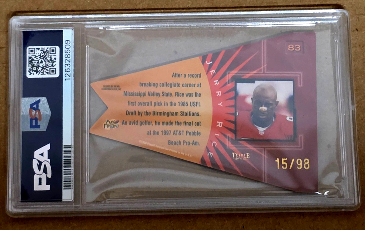 1998 Playoff Contenders #83 Jerry Rice Pennants Gold 15/98 Made PSA 8 49ers view 2