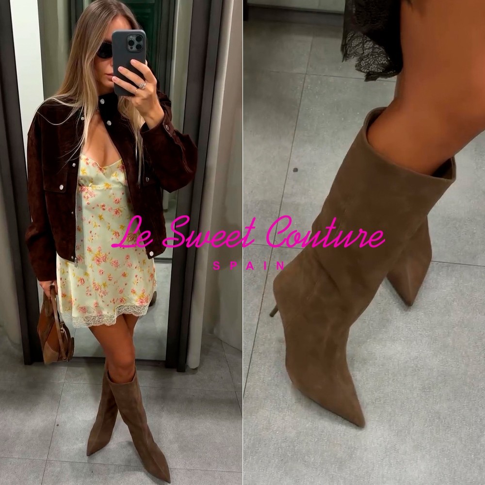 ZARA WOMAN TAUPE GRAY SPLIT LEATHER STILETTO HEEL BOOTS ALL SIZES