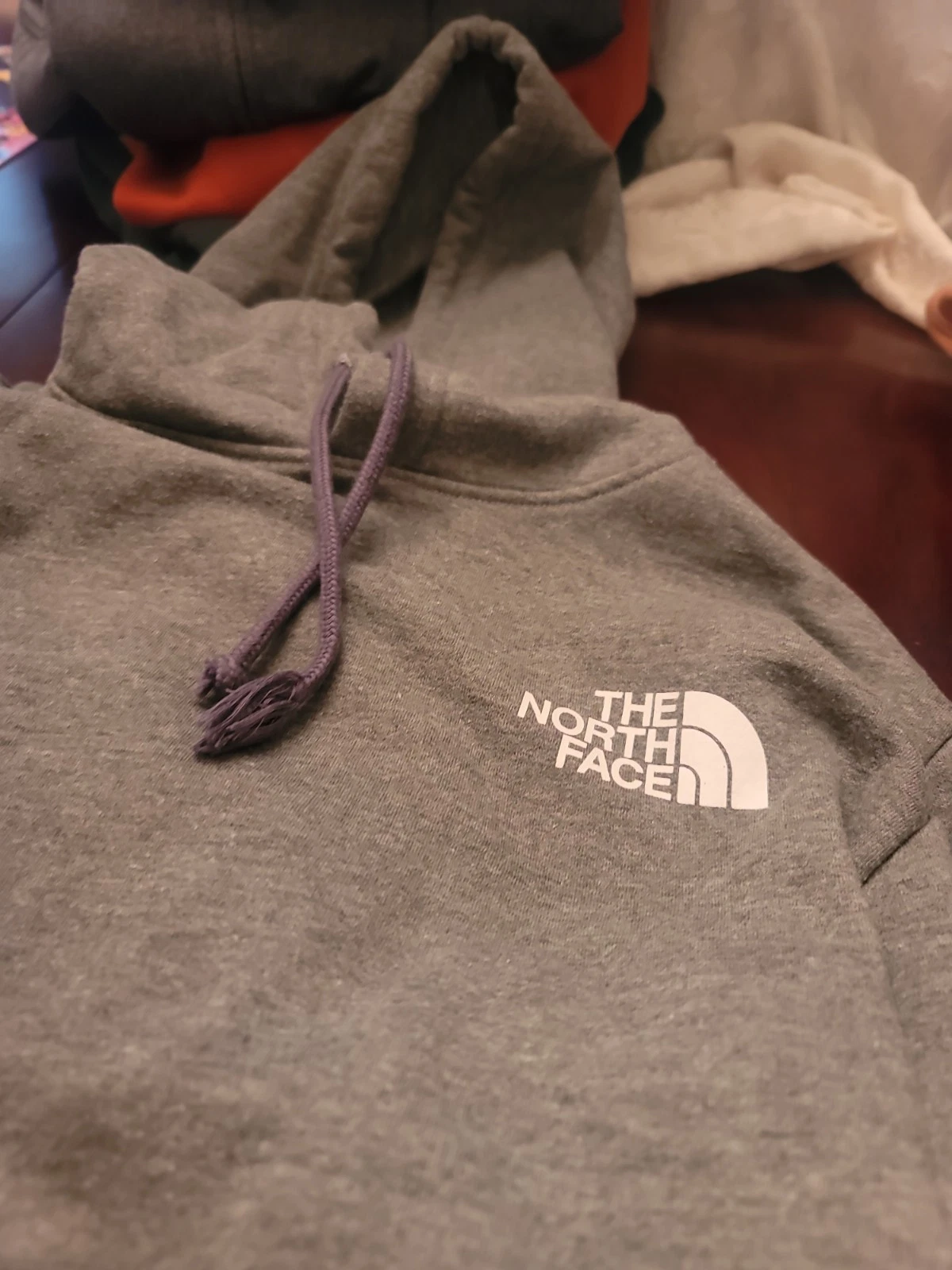 North Face Men Hoodie Pullover Kangaroo Pocket Sweatshirt Gray/Wht Logo Med Size