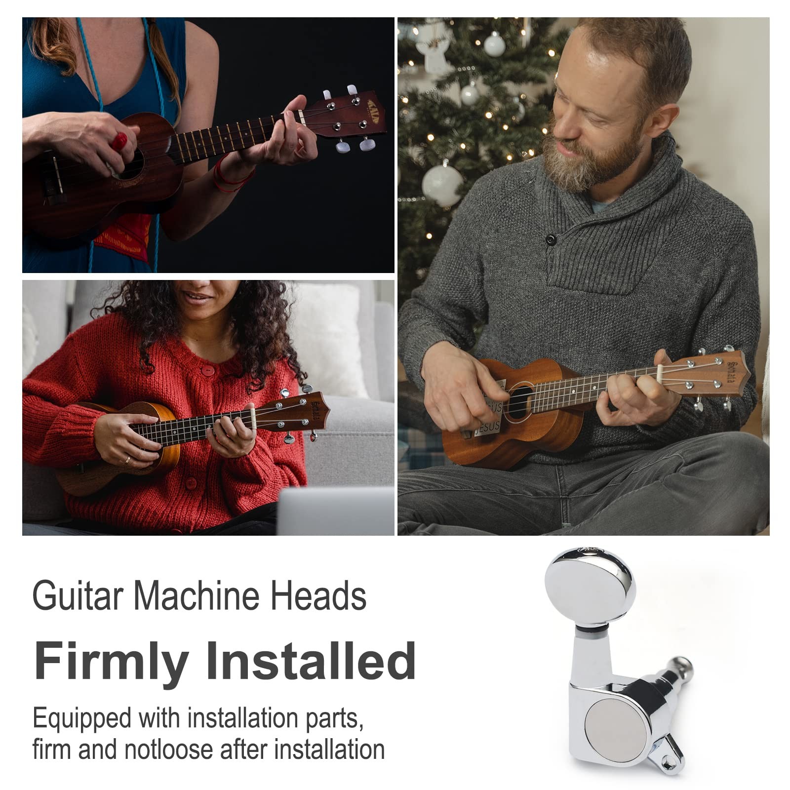 2R2L Ukulele Tuning Pegs Parts,Small oval Concave Button Sealed-gear String T...