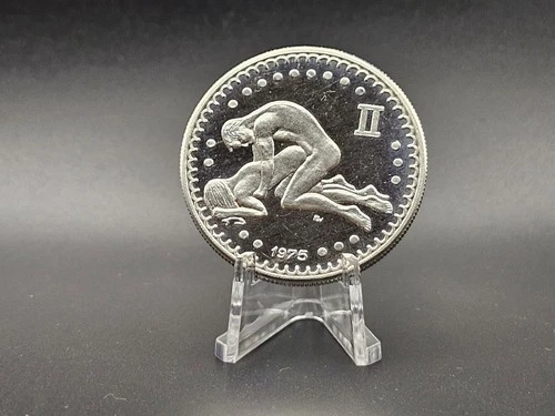 1975 Gemini Zodiac 1 oz .999 Silver Round Vintage Erotic Art Scarce Type Bullion