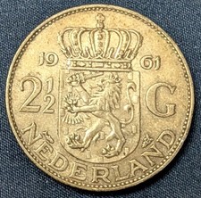1961 Netherlands 2.5 Gulden Silver XF Coin