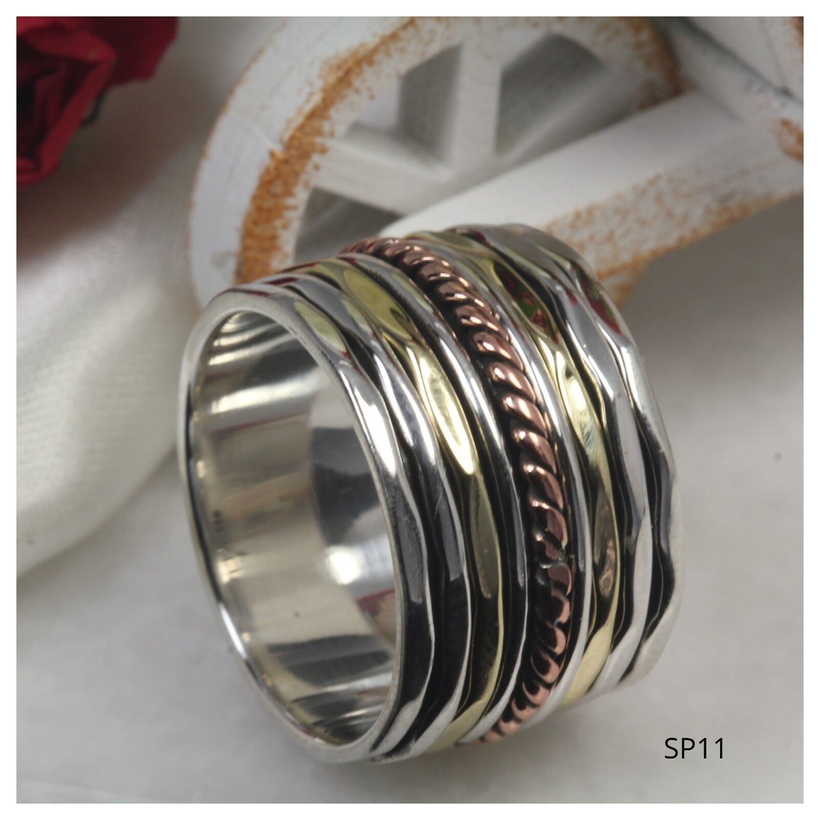 Heavy Wide Sterling Silver Spinner Ring Rose Gold Ring Yellow Gold Spinner Ring