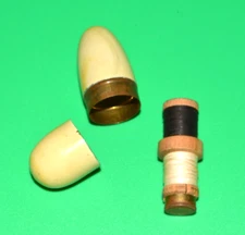 Antique Metal Bullet Sewing Etui Travel Kit w Wooden Thread Spools Vintage