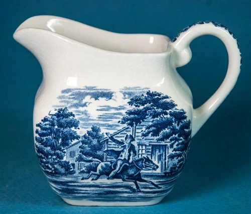 Staffordshire Liberty Blue 8-oz Creamer Paul Revere Historic Colonial Scenes