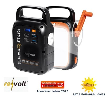 revolt Kurbel-Dynamo-Powerstation mit 22,5 Ah, USB-C Power Delivery, 18 Watt