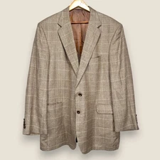 Stile Bespoke Blazer Sport Coat Men 46L Beige Plaid 2 Button Italian Wool Jacket