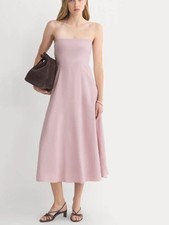 Everlane Strapless Midi Dress Stretched Linen Size 8 Brushed Lilac Ruched