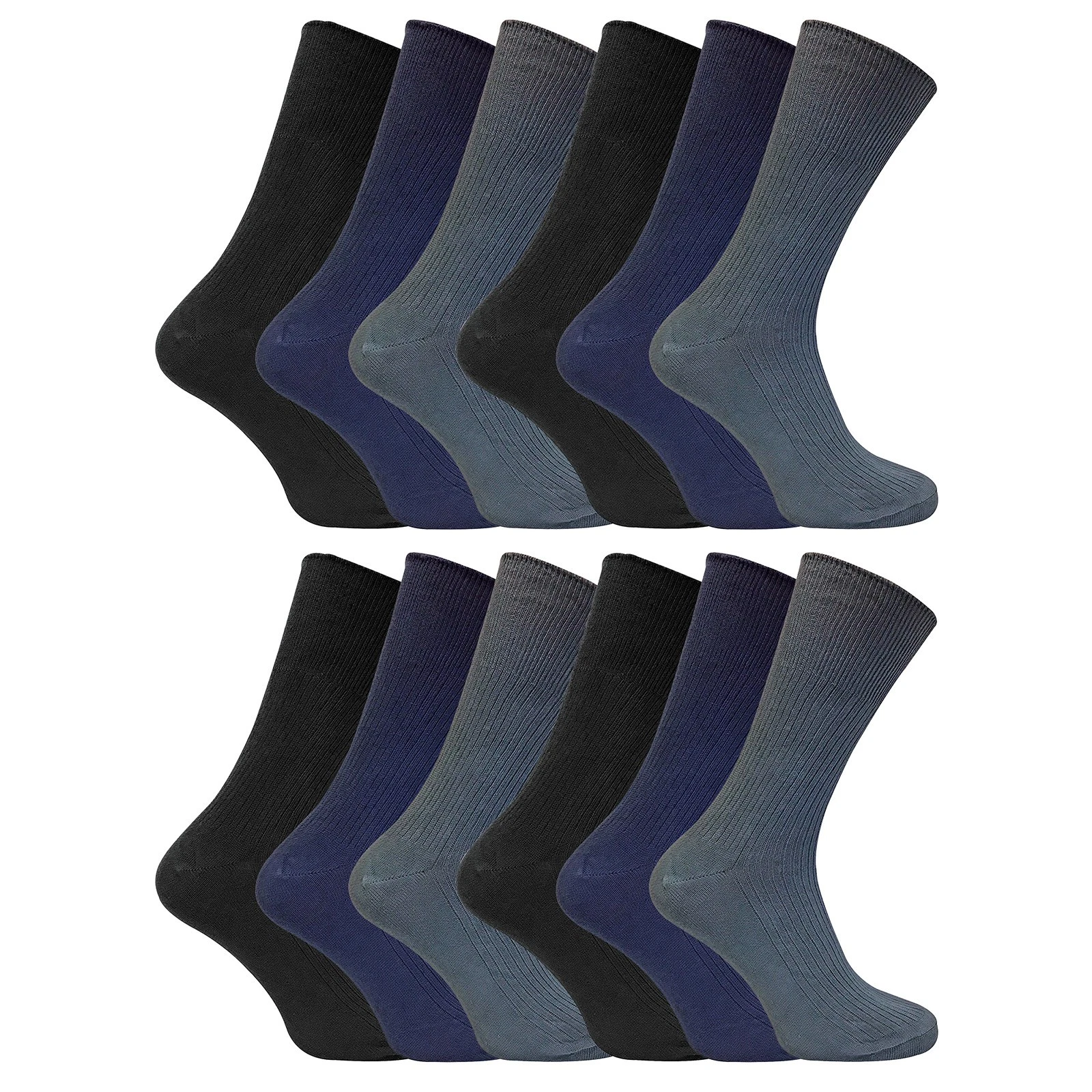 Sock Snob - Mens Non Elastic Socks 12 Pack 100% Cotton Soft Top Socks