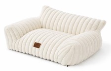 Bedsure Comfy Fleece Pet Couch Bed Medium 30x20 Ivory Bolster Dog Cat