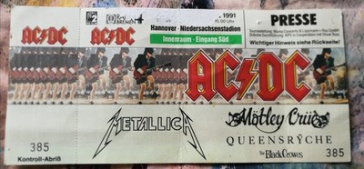 ACDC Metallica Mötley Crüe Queensryche Black Crowes Konzertticket Presse Hannove