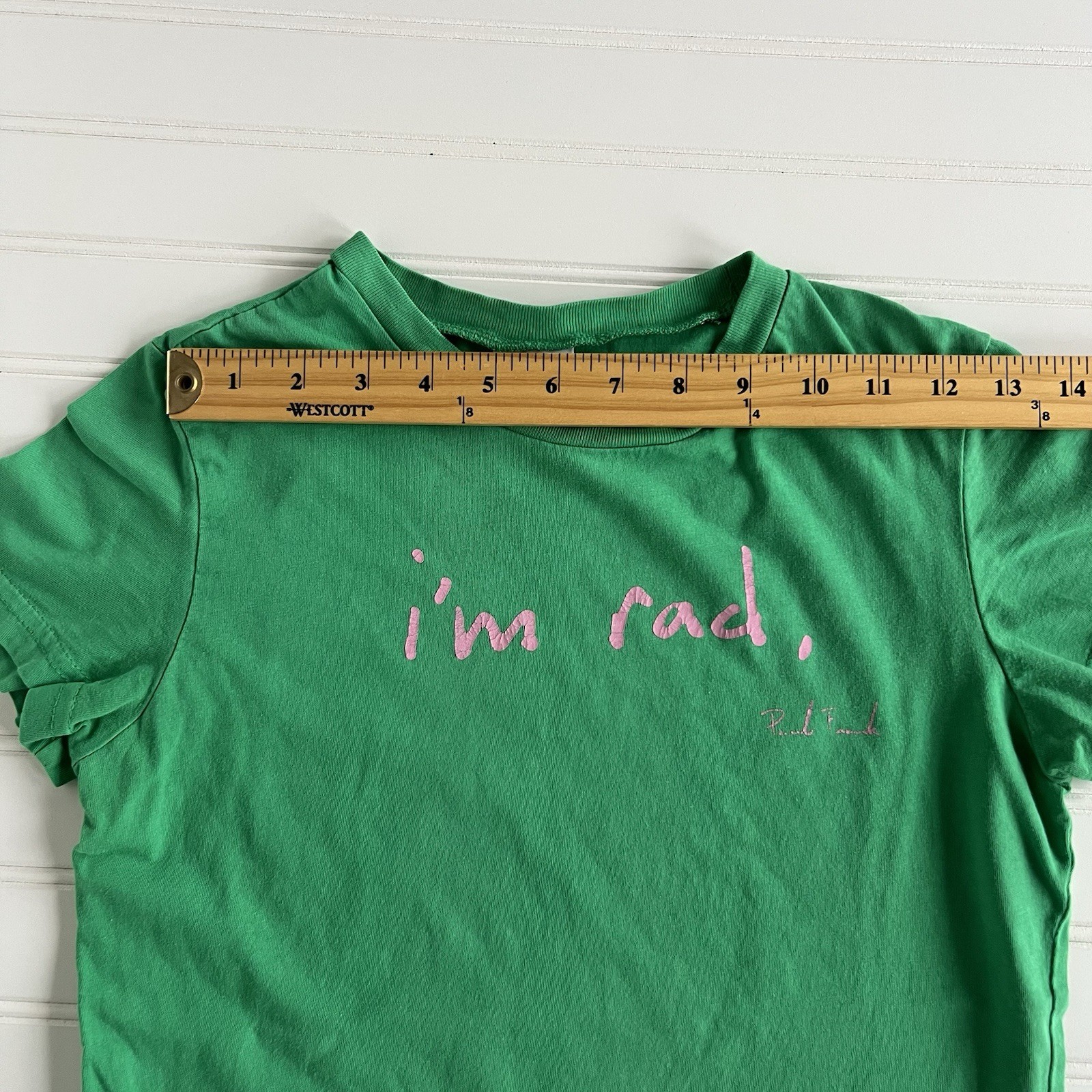 Y2K Paul Frank Baby Tee Women’s T Shirt Green Top "I'm Rad You're Rad Let's Hug" image 6