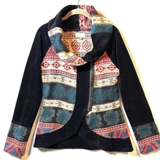 The Collection Royal S Small Aztec Velvet Zip Up Sweater Jacket Southwestern