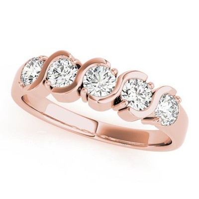 S-Shape VS F 1.00 Ct Lab Grown Round Cut Diamond 5-Stone Wedding Band 14K Gold