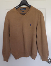 Authentic POLO RALPH LAUREN Cotton V Neck Long Sleeve Tan Men's Sweater Size XL