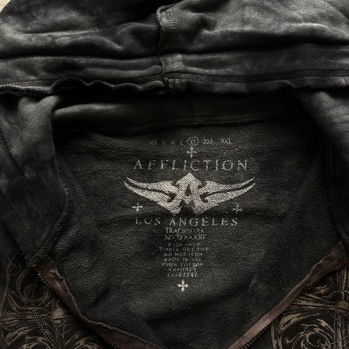 Vintage Y2K Affliction Zip Up Hoodie Men’s XL Grey Cross Crow Grunge NWT RARE - Picture 3 of 8