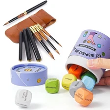 Kolinsky Travel Watercolor Brushes & Inspiration Art Dice, Fuumuui 3Pcs Plein Ai