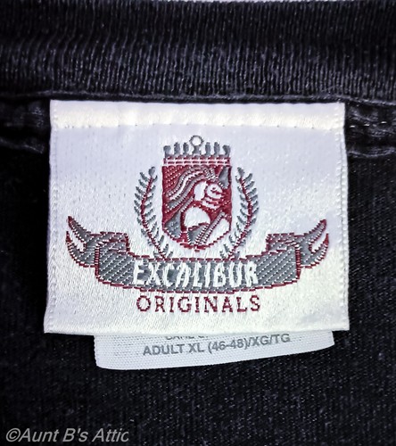 Vintage 90's Excalibur Originals Cotton Blk/God Metallic Raised Print T-Shirt XL - Picture 6 of 7
