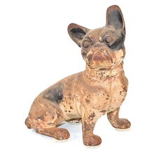 Antique Cast Iron Seated Boston Terrier Dog Doorstop Original Paint Heavy Figure