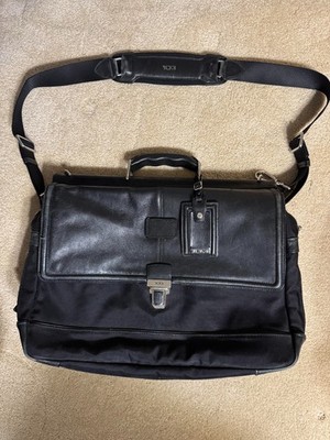 TUMI Alpha T-Pass 29535D Black Ballistic Nylon Leather Laptop Briefcase Bag