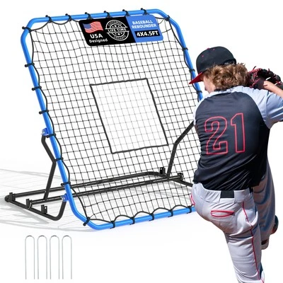 SHOPSOURCE Baseball Rebounder Net 4x4.5FT Volleyball Pitchback 3 Adjustable Angles