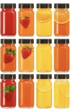 12 Pack 2 oz Glass Shot Mini Bottles with Black Lids - Reusable Leakage-Proof...