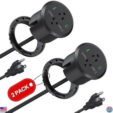 Premium Desktop Power Grommet - 3" Hole, 40W Charger, 2 AC  4 USB Ports, 2 Pack