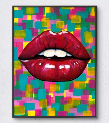 #ad #ad Original Lips Mouth Art 16x12 Canvas Bold Street Art Style Abstract Painting $311.85