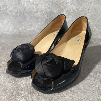 Rare PRADA Flower Motif Leather Pumps Flat Shoes Women's Size 35.5 (US 5)