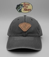 Bass Pro Shops - Leather Logo Black Denim Strapback Hat Cap - Brand New!