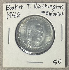 1946  Booker T. Washington Memorial Commemorative Silver Half Dollar Coin