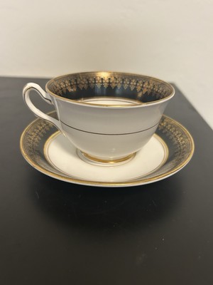 Vtg Black & Gold Teacup & Saucer Thomas Forester & Sons Ltd Phoenix Bone China