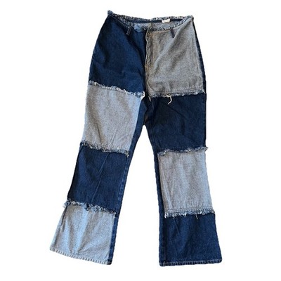 90 s Y2K VTG Womens Sz 14 Jeans Wide Leg Block Panel Patchwork Boho Festival EUC