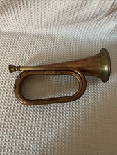 VINTAGE Solid BRASS  COPPER Military Style BUGLE HORN WITH MOUTHPIECE