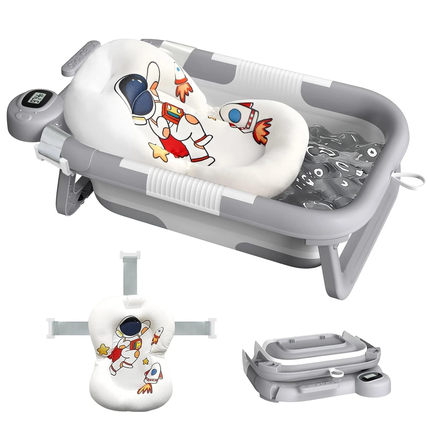 Collapsible Baby Bathtub for Newborn to Toddler, Portable with Soft Cushion
