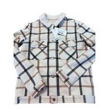 Rylee + Cru Julian Jacket 12-14Y Cream Plaid Sherpa Collar Overshirt Coat NWT