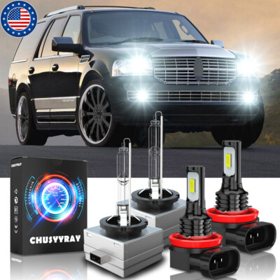 For Lincoln Navigator 2007-2017 -Xenon HID Headlight HI/LO + LED Fog Light Bulbs
