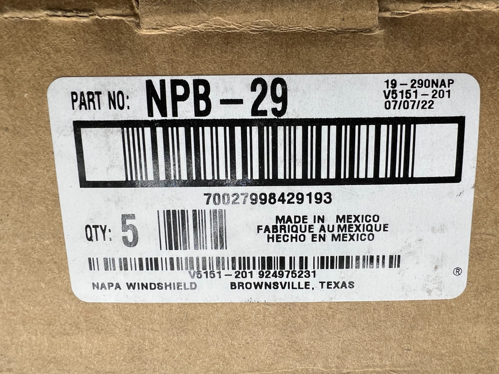 (QTY 5) NAPA NPB-29 PROFORMER Beam Wiper Blade 29 in For BMW i8 2014 -2019