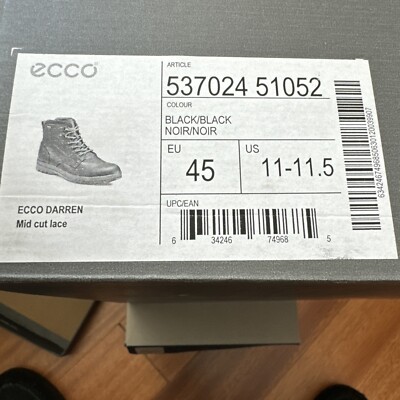 Ecco Darren Mid Cut Lace Black/black Men 11-11.5 45 Eu Goretex