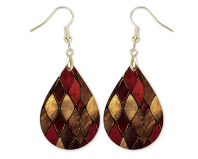Burgundy Gold Dangle Teardrop Earrings