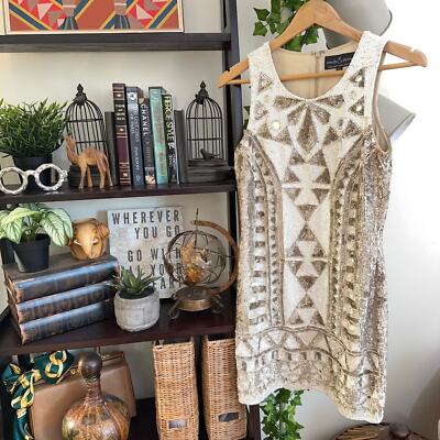 NEEDLE & THREAD Sunstone Mini Dress Gold White Sequins {J39} | eBay