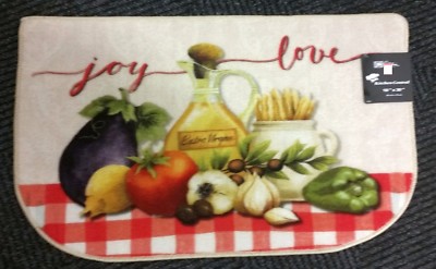 PRINTED NYLON KITCHEN RUG (nonskid)(18''x30'') OLIVE OIL & VEGGIES,JOY & LOVE, Cat