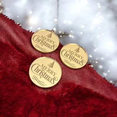 Joyeux Noël Acrylique Miroir Doré Gâteau Breloque Cupcake Toppers Party Décor - Photo 1/4
