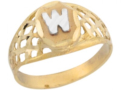 10k or 14k Two Tone Gold Diamond Cut Filigree Design Letter W Initial ...