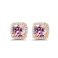 14k Yellow Gold 1/2Ct Created Halo Princess Cut Pink CZ Stud Earrings Plated