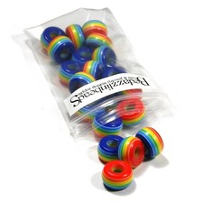 20 Rainbow Stripe 14mm Large Hole Rondelle Plastic Acrylic Resin Striped Beads
