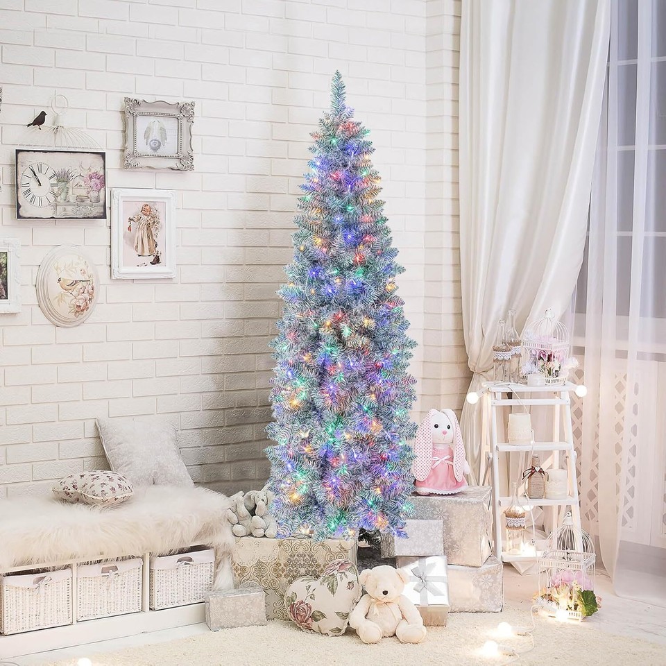 6 FT PreLit Pencil Christmas Tree, Hinged Artificial Xmas Tree with