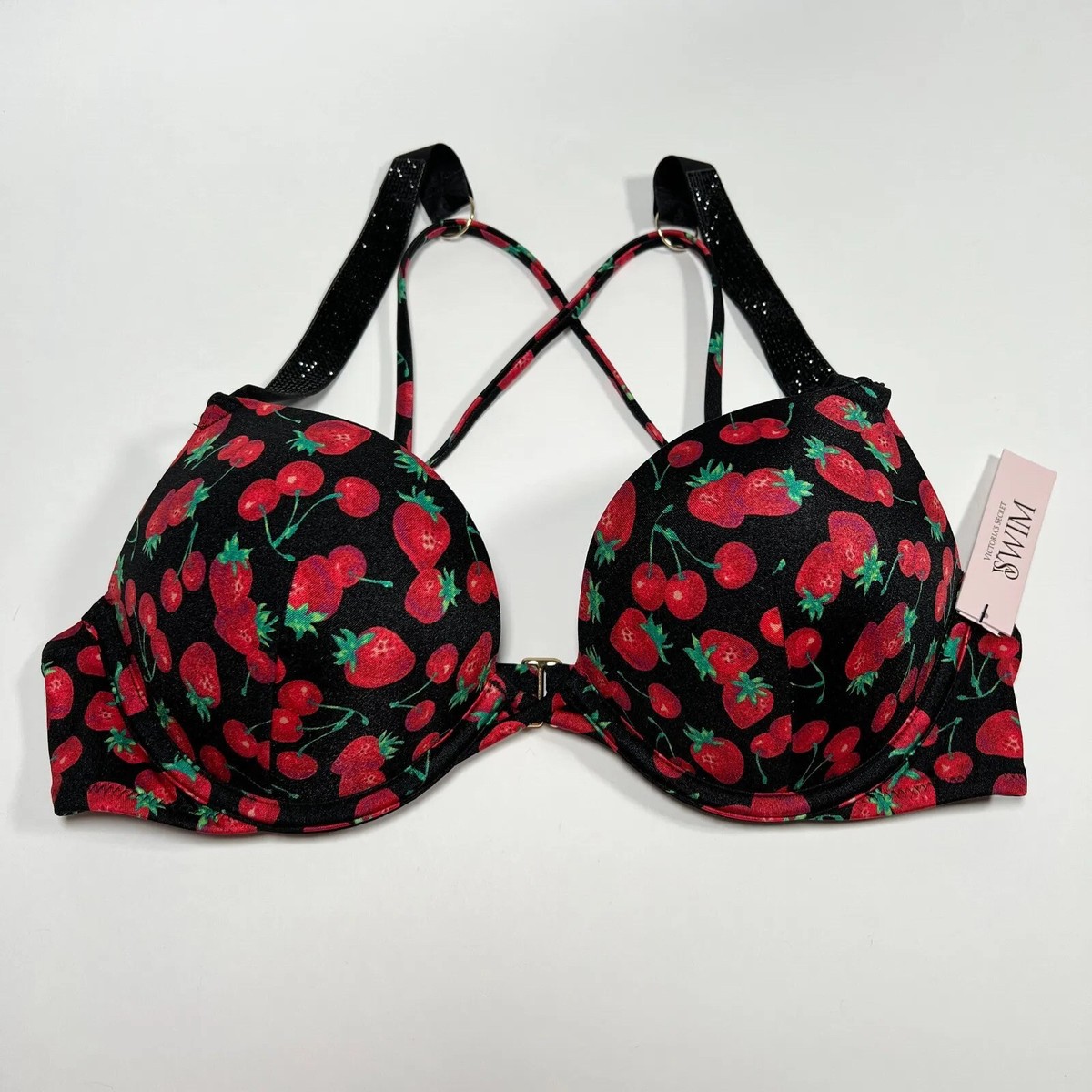 Victoria Secret 34C Bombshell Push Up Bikini Top Shine Strap Berry